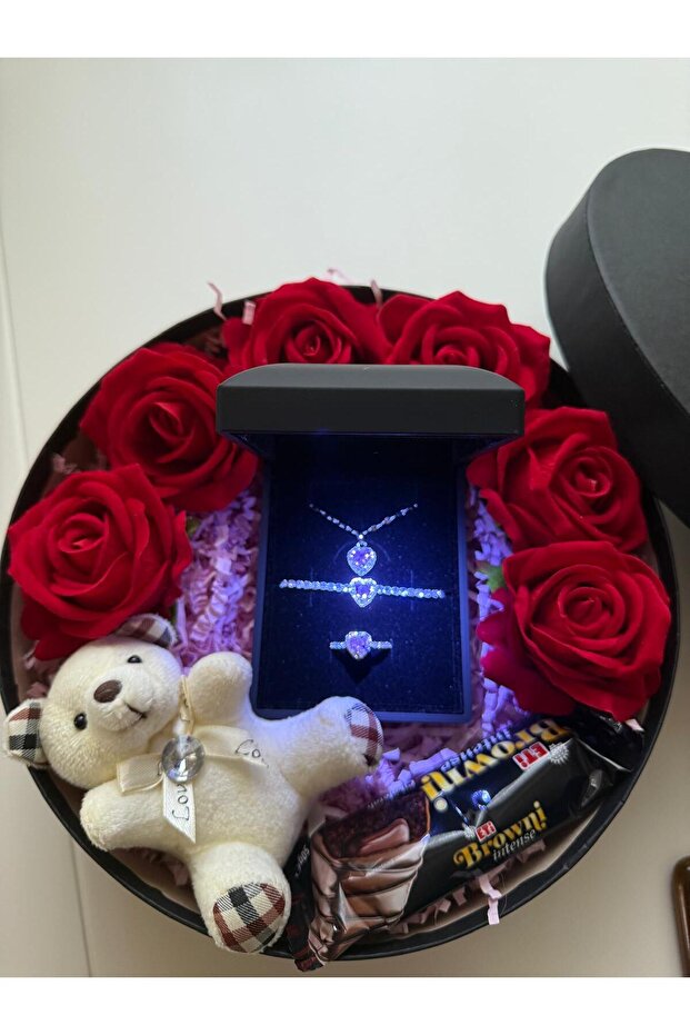 Red Rose & Heart Jewelry Gift Set with Teddy Bear & Chocolate - TryAladdin Red Rose & Heart Jewelry Gift Set with Teddy Bear & Chocolate - TryAladdin