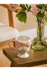 White Bow Pattern Ceramic Mug - 300ml Capacity