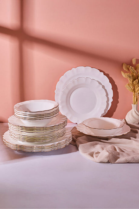 Elegant Scalloped Opal 24-Piece Dinner Set for 6 with Gold Trim