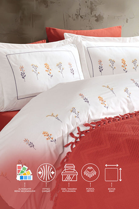 Daisy 7-Piece 100% Cotton Duvet Cover & Pique Set - Cinnamon