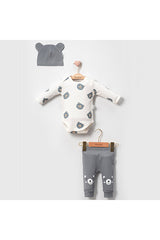 3-teiliges Bekleidungsset für Neugeborene mit Bärenmotiv - Body, Hose und Mütze
