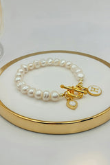 Natural Freshwater Pearl Bracelet with Initial H & Heart Charm