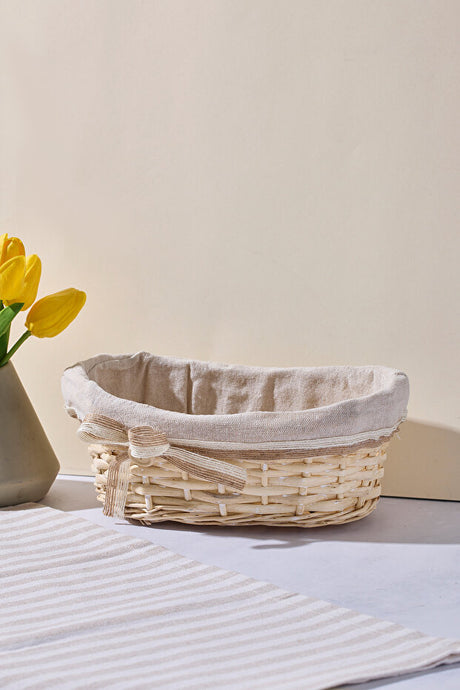 Wicker Bread Basket with Fabric Liner - 24x14x11 cm