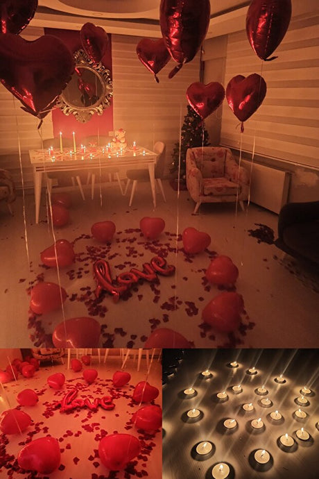 Valentine's Day & Proposal Decoration Set - Love & Heart Balloons, Tealights