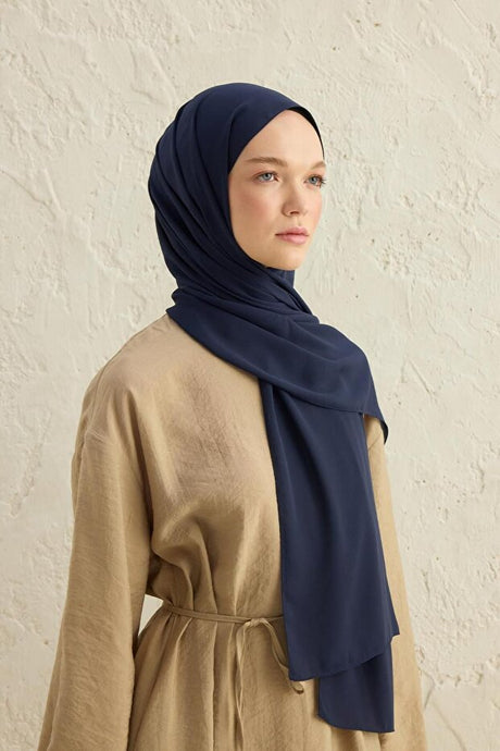 Daily Crepe Shawl - Navy Blue, Easy-Care