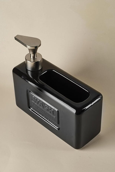 Ashley Black 750ml Porcelain Liquid Soap Dispenser with Sponge Holder