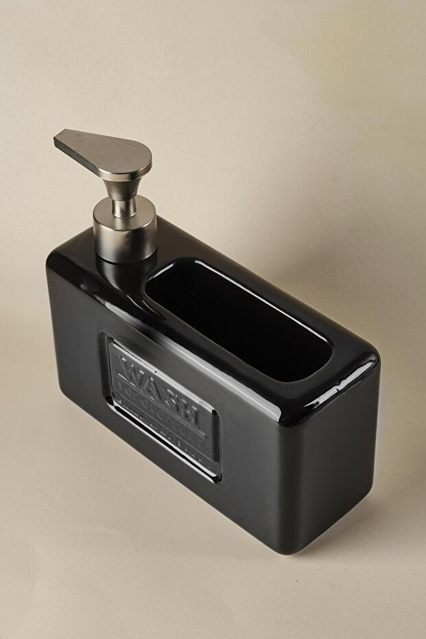 Ashley Black 750ml Porcelain Liquid Soap Dispenser with Sponge Holder