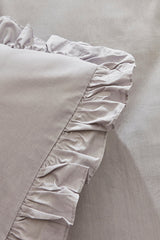 Pure 100% Cotton Double Duvet Cover Set - Grey with Ruffles
