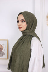شال من البامبو بتصميم مجعد - أخضر زيتوني