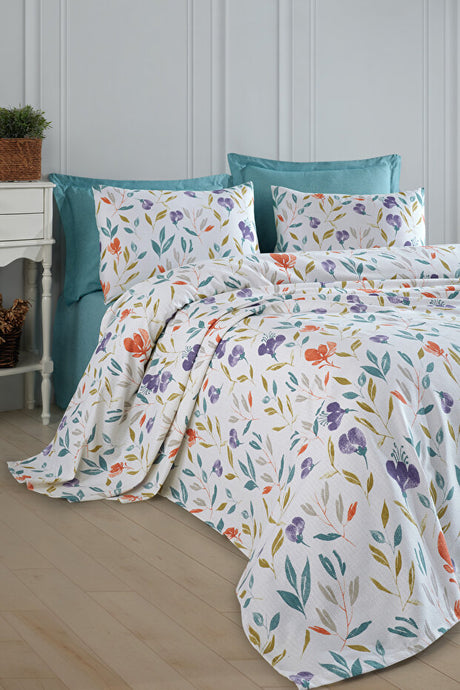 Double Floral Lila Printed Pike Bedding Set - 4 Pieces