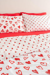100% Cotton Double Duvet Cover Set - Romantic Heart Pattern