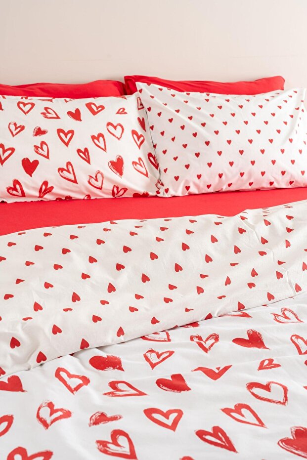 100% Cotton Double Duvet Cover Set - Romantic Heart Pattern