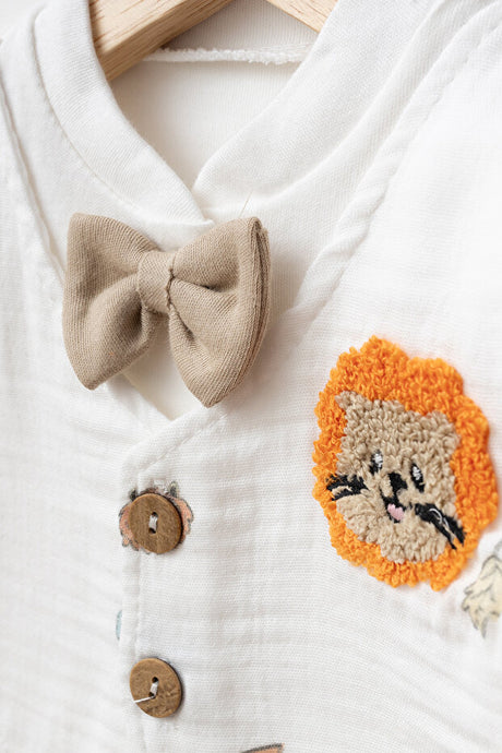 Newborn 5-Piece Muslin Hospital Exit Set - Lion Embroidery 100% Cotton