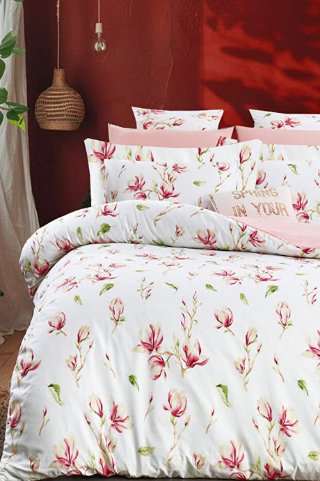Double Size Magnolia Floral Duvet Cover Set - 100% Cotton