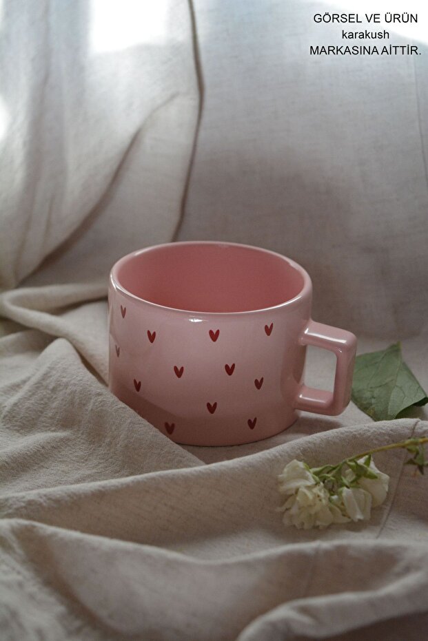 Pink Ceramic Heart Pattern Mug - Romantic Gift Idea