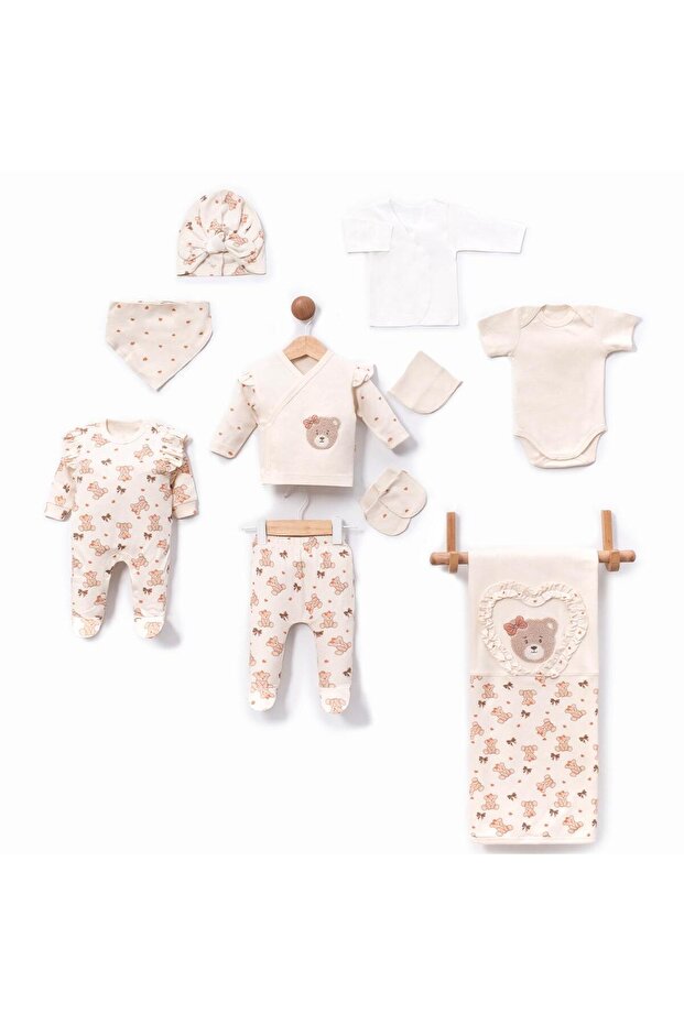Newborn Baby 10-Piece Hospital Exit Set - Bear & Heart Print (0-3 Months)