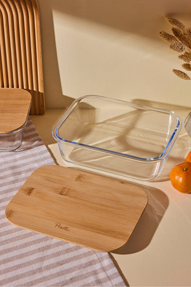 Locky 1500ml Rectangular Glass Food Storage Container with Bamboo Lid