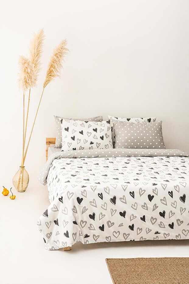 100% Cotton Double Duvet Cover Set - Lover Heart Design