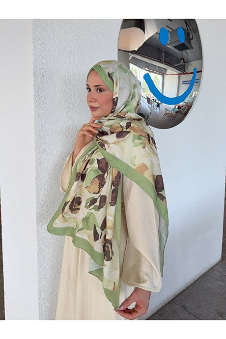 Patterned Cotton Soft Shawl - Green & Brown