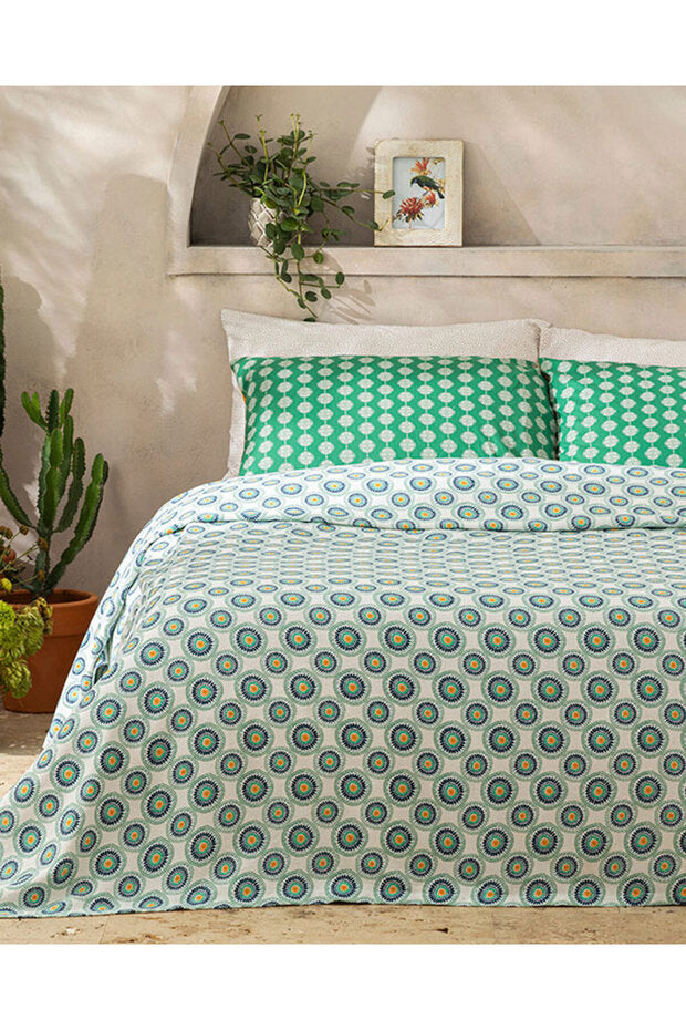Exotic Circles Printed Single Quilt - Dark Green