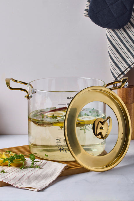 Logan 5.5L Glass Cooking Pot with Gold Lid - Direct Fire Safe