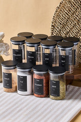 Borosilicate Glass Spice Jar Set - 12 Jars with Black Wooden Lids