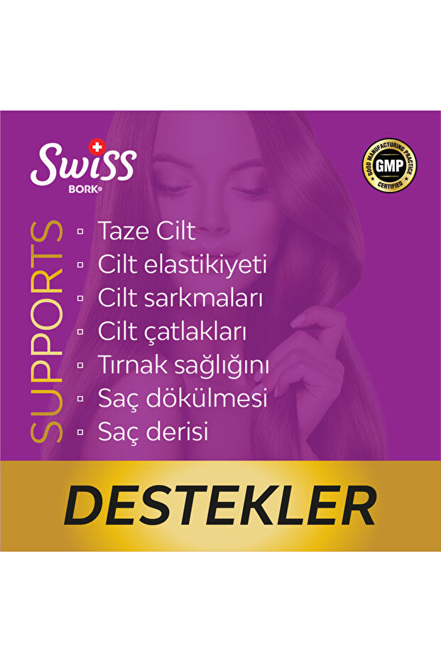 Integratore Swiss Bork per Capelli, Pelle e Unghie - Complesso di Collagene, 30 Capsule Vegetali
