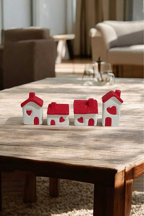 Set of 4 Heart-Shaped Houses - Scandinavian Concrete Figurines