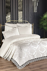 French Lace Belinda Bridal Bedding Set - 7 Pcs Cream