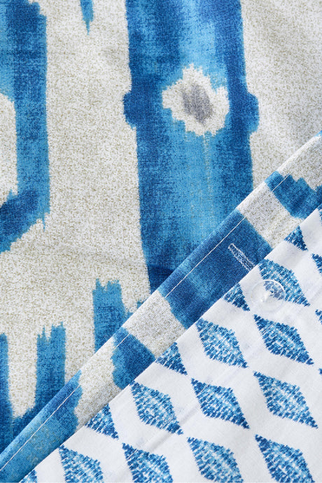 Neos Blue 100% Cotton Double Duvet Cover Set - Ikat Pattern