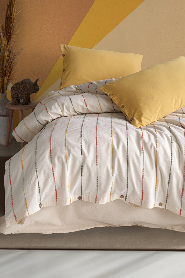 Iris 100% Cotton Vintage Striped Single Duvet Cover Set