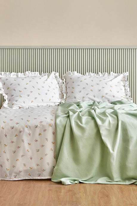 Lidya 100% Cotton Double Pique Set - Floral Green