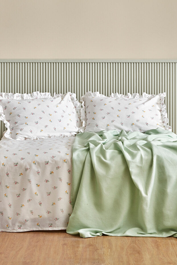 Lidya 100% Cotton Double Pique Set - Floral Green