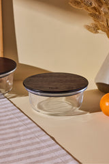 390ml Round Glass Storage Jar with Wooden Lid - Food Container