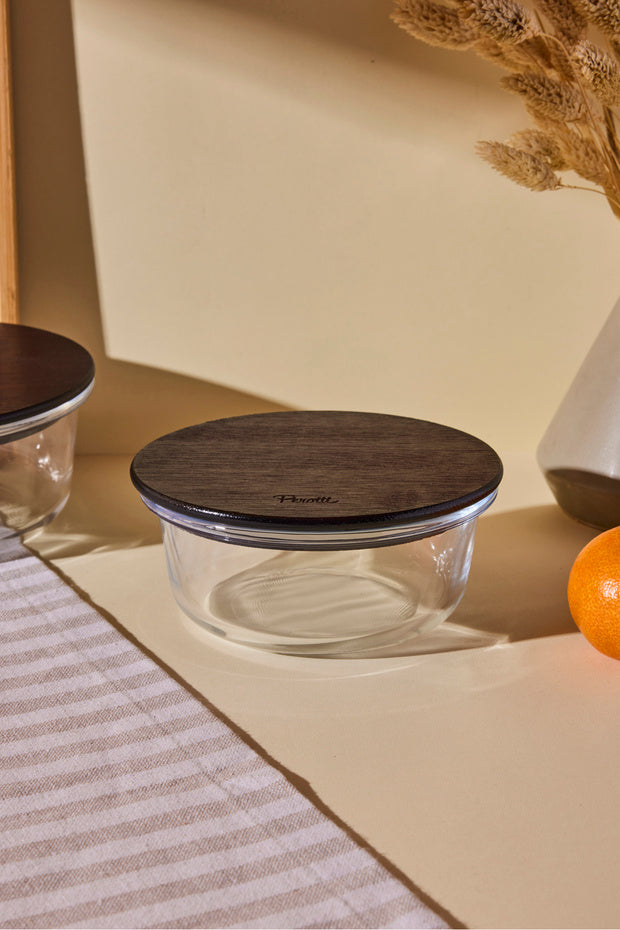 390ml Round Glass Storage Jar with Wooden Lid - Food Container