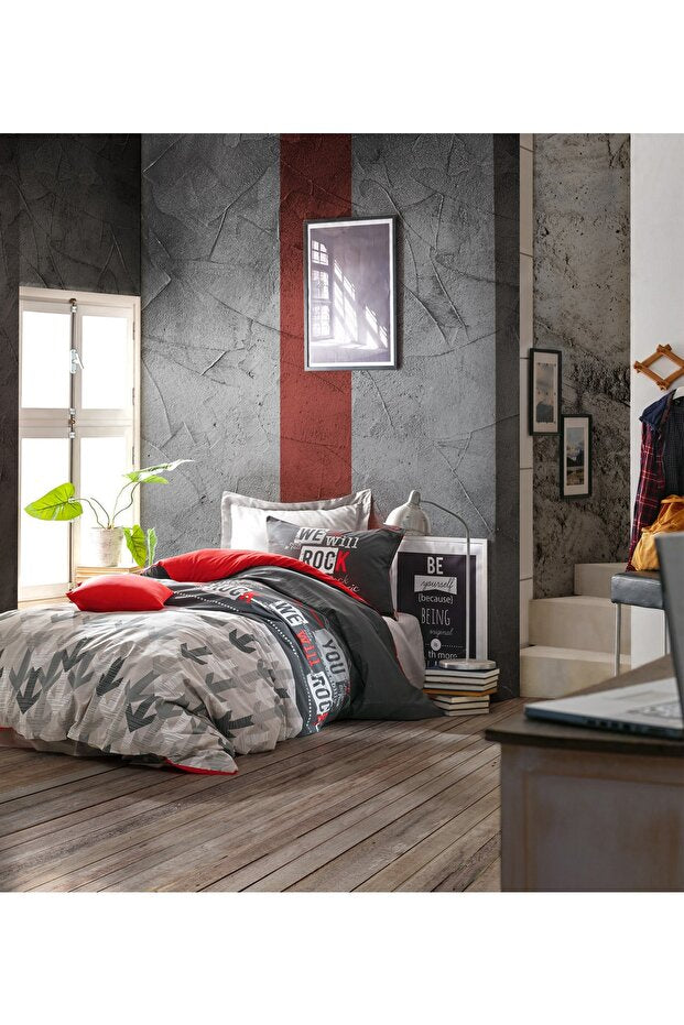 Single Rock Red Duvet Cover Set - Breathable Cotton