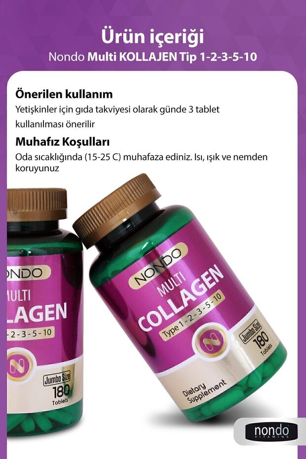 Multi Collagène - Type 1-2-3-5-10, 180 Comprimés Halal