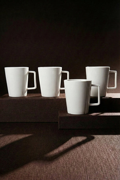 Pure Elegant White Porcelain Mug Set - 230ml Capacity, 4-Pack