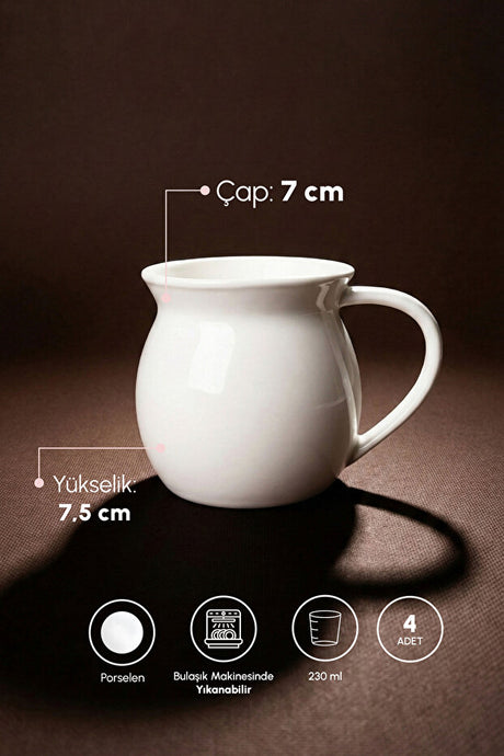 Pure Farmhouse 4-Piece White Porcelain Mug Set - 230ml Capacity