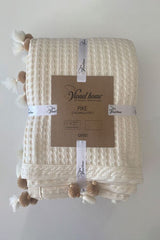 100% Cotton Double Bedspread Pike - Waffle & Pom-pom Cream