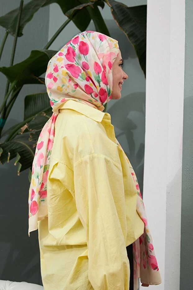 Botanical Pink Cotton Viscose Shawl - Soft & Thin ()