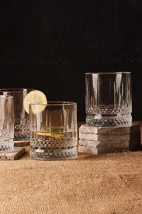 Elegant Lisboa Wide Glass Tumblers - Set of 4 (370ml Each)