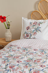 Indra 100% Baumwolle Doppelbett-Bettwäsche-Set – Blumenmuster Lachsfarben