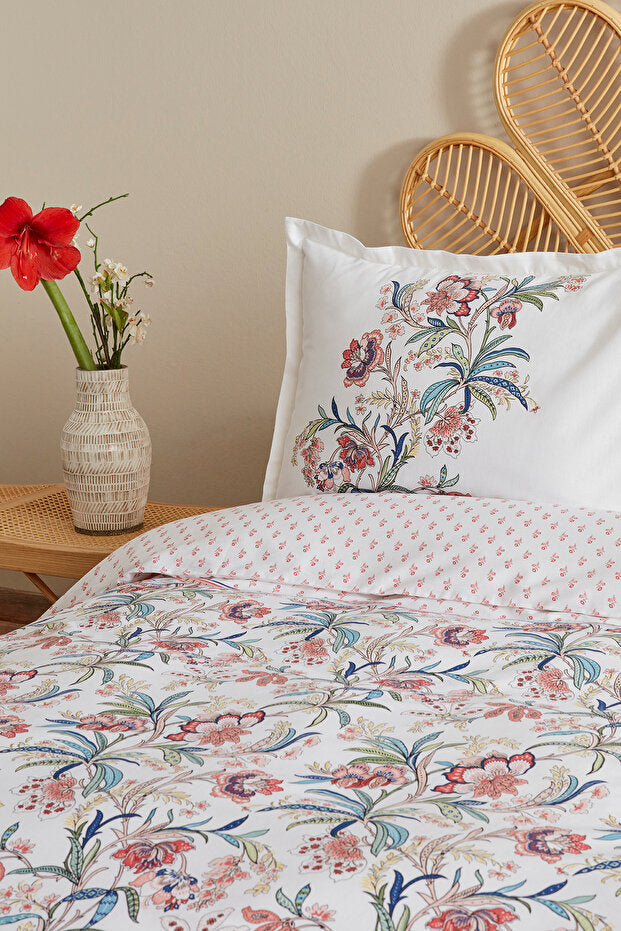 Indra 100% Baumwolle Doppelbett-Bettwäsche-Set – Blumenmuster Lachsfarben