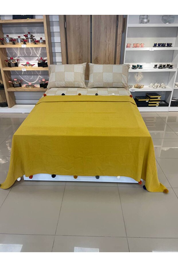 Double Size Pom-pom Cotton Pique Set - Mustard Yellow