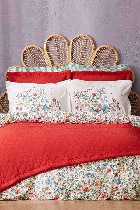 Lalin Double Duvet Set - Green Floral Bedding Collection