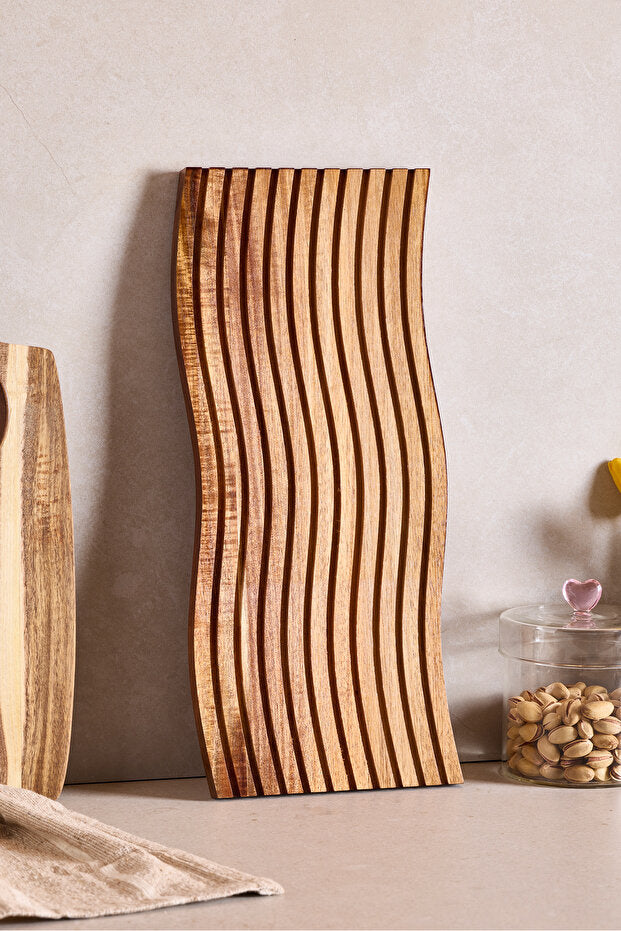 Acacia Wood Wavy Design Serving & Cutting Board - 39x17 cm