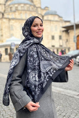 Soft Cotton Shawl - Black & Grey Paisley Pattern