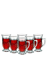 Pasabahce Professional Istanbul Handled Tea & Coffee Glass Mugs - Set of 6