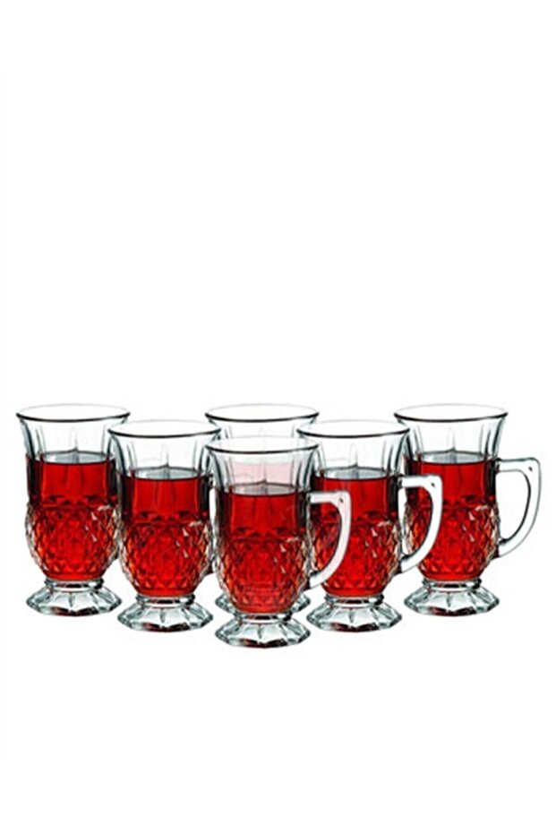 Pasabahce Professional Istanbul Handled Tea & Coffee Glass Mugs - Set of 6